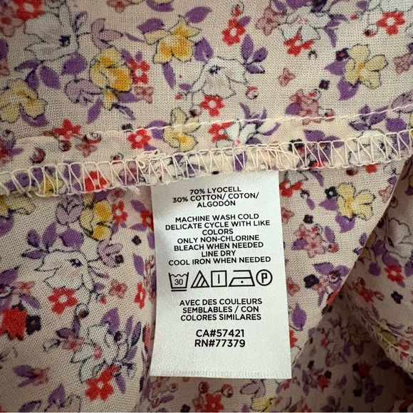 Ann Taylor Purple Orange Floral Ruffle Flutter Keyhole Button Blouse, Sz M - Picture 13 of 14